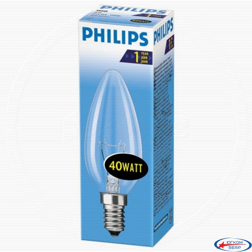 Лампа Филипс свеча 40Вт Е27 (проз.)